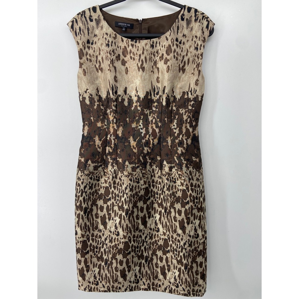 Lafayette 148 Dress Womens 4 Brown Leopard Print Sheath Designer Professional